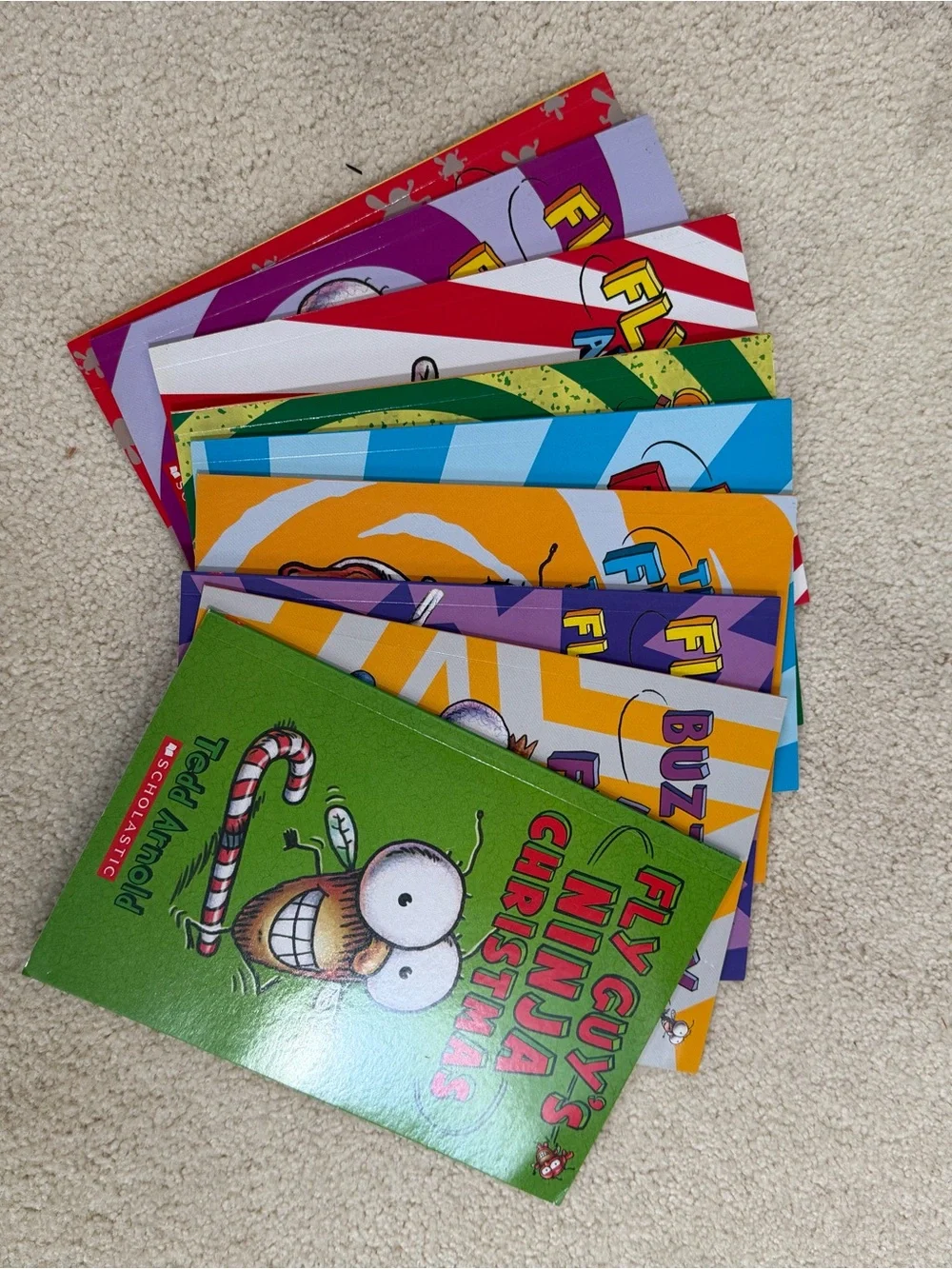 Scholastic Fly Guy Book Set - Red, Purple, Orange, Green, Blue, Yellow, Cream